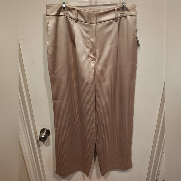 Alfani Women's English Cream Satin Stripe Wide Leg Trouser Pants Sz 12 Career - Picture 1 of 9